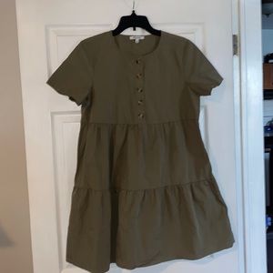 Madewell Button-Front Short-Sleeve Tiered Mini Dress